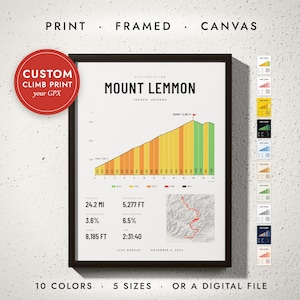 Cycling Climb Print in a black frame on a white wall — print, framed, canvas or digital file, 10 colors, 5 sizes