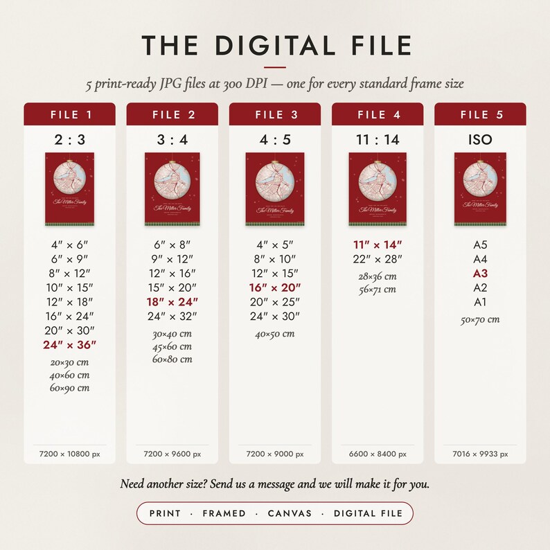 The Digital File option: five print-ready JPG files in 2:3, 3:4, 4:5, 11:14 and ISO ratios at 300 DPI