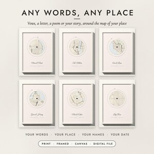 Words & Map Print examples with six places and texts