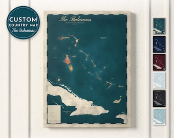 The Bahamas Map Print, Personalized The Bahamas Wall Art for Canvas or Poster, Detailed Map with Cities, Heritage Gift, Framed or Canvas
