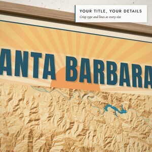 Close-up of the personalized title and details on the Vintage Travel Poster Map print
