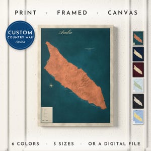 Aruba Map Print, Personalized Aruba Wall Art for Canvas or Poster, Detailed Map with Cities, Heritage Gift, Framed, Canvas or Digital
