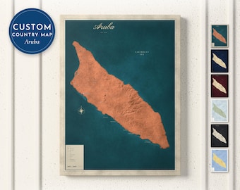 Aruba Map Print, Personalized Aruba Wall Art for Canvas or Poster, Detailed Map with Cities, Heritage Gift, Framed, Canvas or Digital