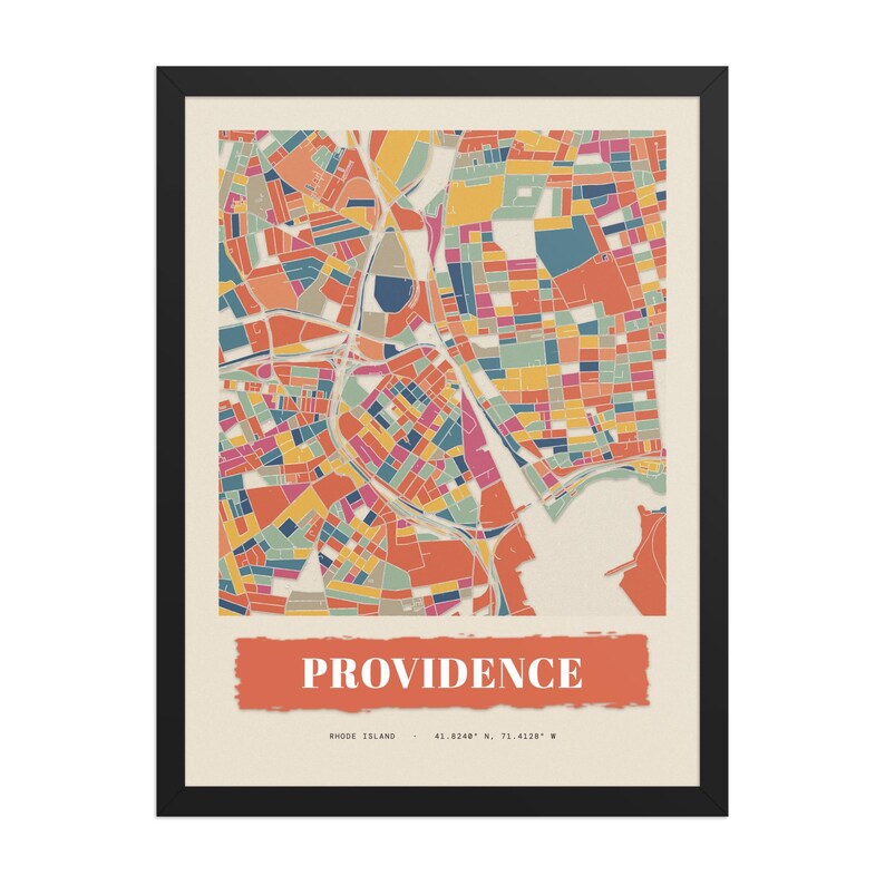 Real product photo: the Custom Paper Collage City Map Print in the black wood frame with a clear acrylic front
