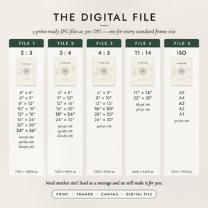 The Digital File option: five print-ready JPG files in 2:3, 3:4, 4:5, 11:14 and ISO ratios at 300 DPI