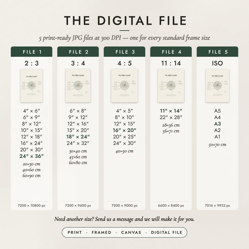 The Digital File option: five print-ready JPG files in 2:3, 3:4, 4:5, 11:14 and ISO ratios at 300 DPI