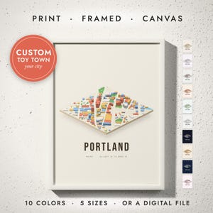 Isometric City Map print in a white frame on a white wall — print, framed, canvas or digital file, 10 colors, 5 sizes