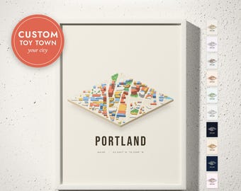 Isometric City Map Print, Custom 3D Toy Town Map of Your Downtown, Colorful City Wall Art, Housewarming Gift, Framed, Canvas or Digital