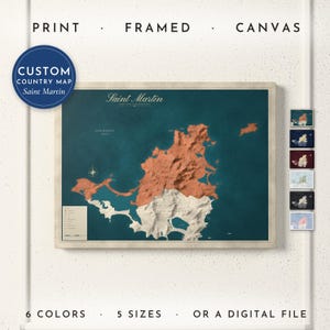 Saint Martin Map Print, Personalized Saint Martin Wall Art for Canvas or Poster, Detailed Map with Cities, Heritage Gift, Framed or Canvas