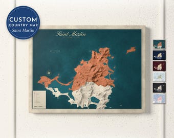 Saint Martin Map Print, Personalized Saint Martin Wall Art for Canvas or Poster, Detailed Map with Cities, Heritage Gift, Framed or Canvas