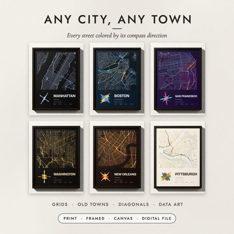 Street Orientation Map examples for six cities
