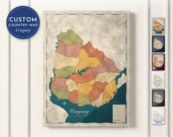 Uruguay Map Print, Personalized Uruguay Wall Art for Canvas or Poster, Detailed Map with Cities, Heritage Gift, Framed, Canvas or Digital