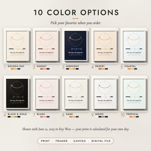 The Sun Path Print in all 10 color options, numbered 1 to 10 with their names