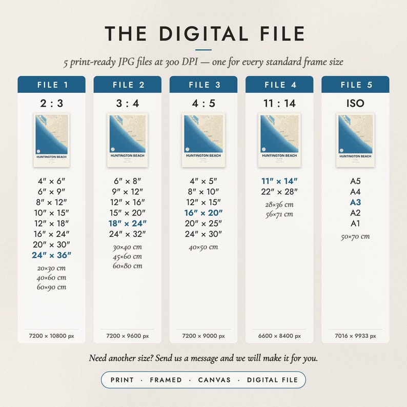 The Digital File option: five print-ready JPG files in 2:3, 3:4, 4:5, 11:14 and ISO ratios at 300 DPI