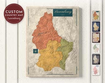 Luxembourg Map Print, Personalized Luxembourg Wall Art for Canvas or Poster, Detailed Map with Cities, Heritage Gift, Framed or Canvas Print