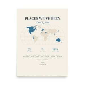 Real product photo: the Custom Places We've Been Map Print as an unframed print on museum-quality matte paper