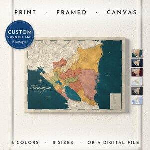 Nicaragua Map Print, Personalized Nicaragua Wall Art for Canvas or Poster, Detailed Map with Cities, Heritage Gift, Framed or Canvas Print
