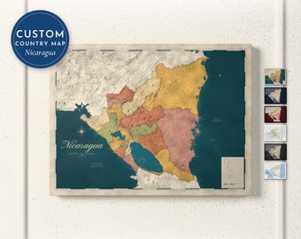 Nicaragua Map Print, Personalized Nicaragua Wall Art for Canvas or Poster, Detailed Map with Cities, Heritage Gift, Framed or Canvas Print