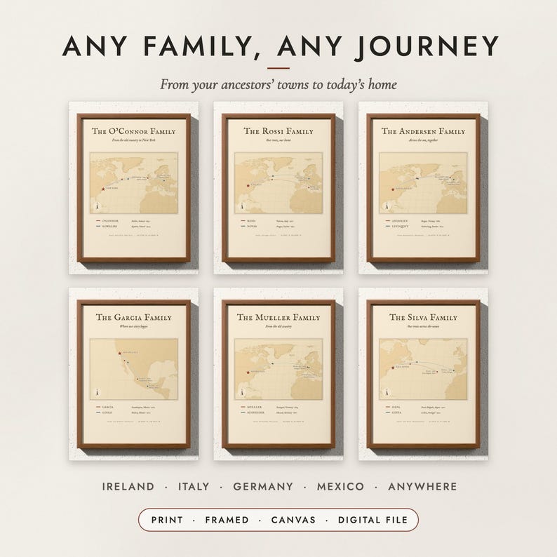 Family Roots Map examples for six families