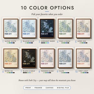 The Ski Resort Map in all 10 color options, numbered 1 to 10 with their names