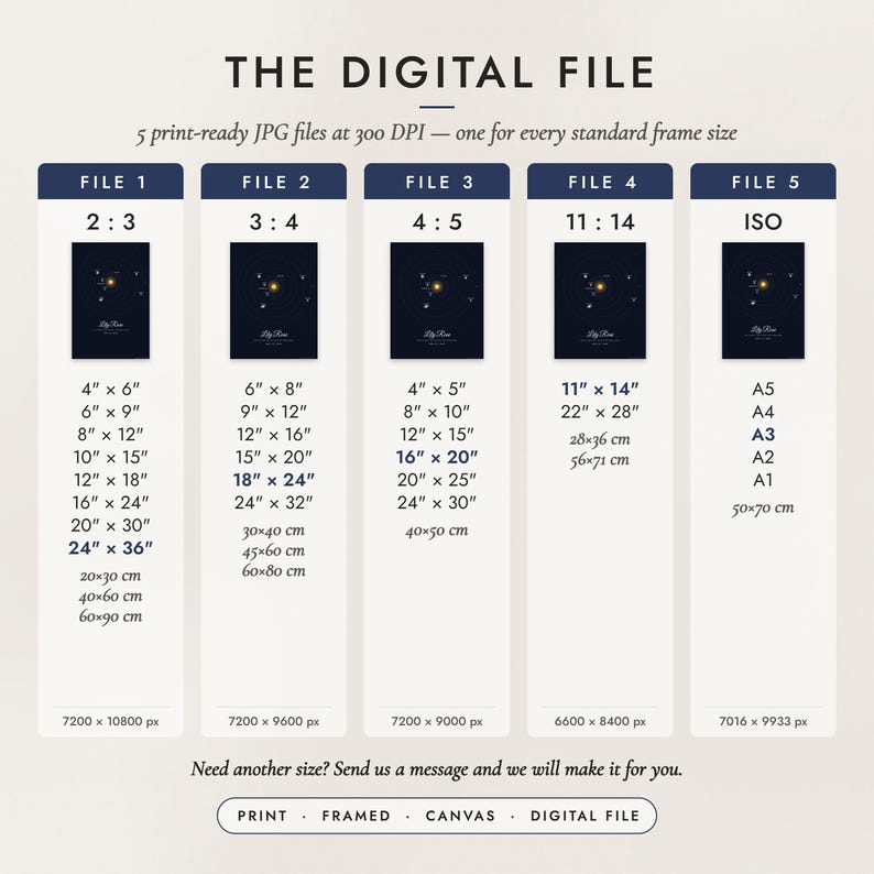 The Digital File option: five print-ready JPG files in 2:3, 3:4, 4:5, 11:14 and ISO ratios at 300 DPI