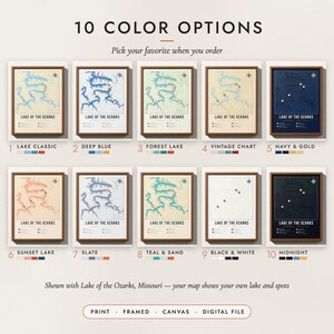 The Fishing Lake Map in all 10 color options, numbered 1 to 10 with their names