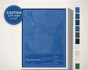 Blueprint City Map Technical Drawing with Drafting Grid and Double Line Roads in Architect Style, Framed, Canvas or Digital