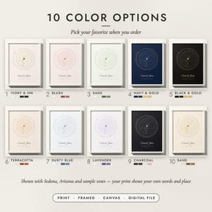 The Words & Map Print in all 10 color options, numbered 1 to 10 with their names