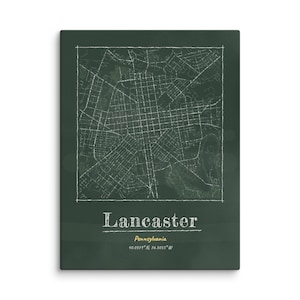 Real product photo: the Custom Chalkboard City Map Print on 1.25 in (3.2 cm) deep canvas, seen from the side