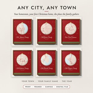 Christmas Hometown Map examples for six places in the United States