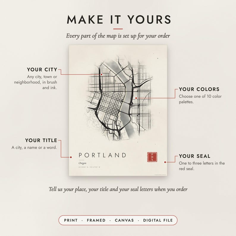 Diagram of what you can personalize: location, colors, title and details