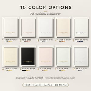 The Embossed City Map in all 10 color options, numbered 1 to 10 with their names