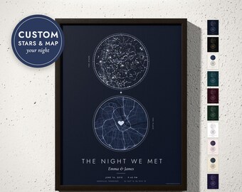 Custom Star Map and City Map Print, Night Sky and Street Map of the Night We Met, Anniversary Gift, Wedding Gift, Framed, Canvas or Digital