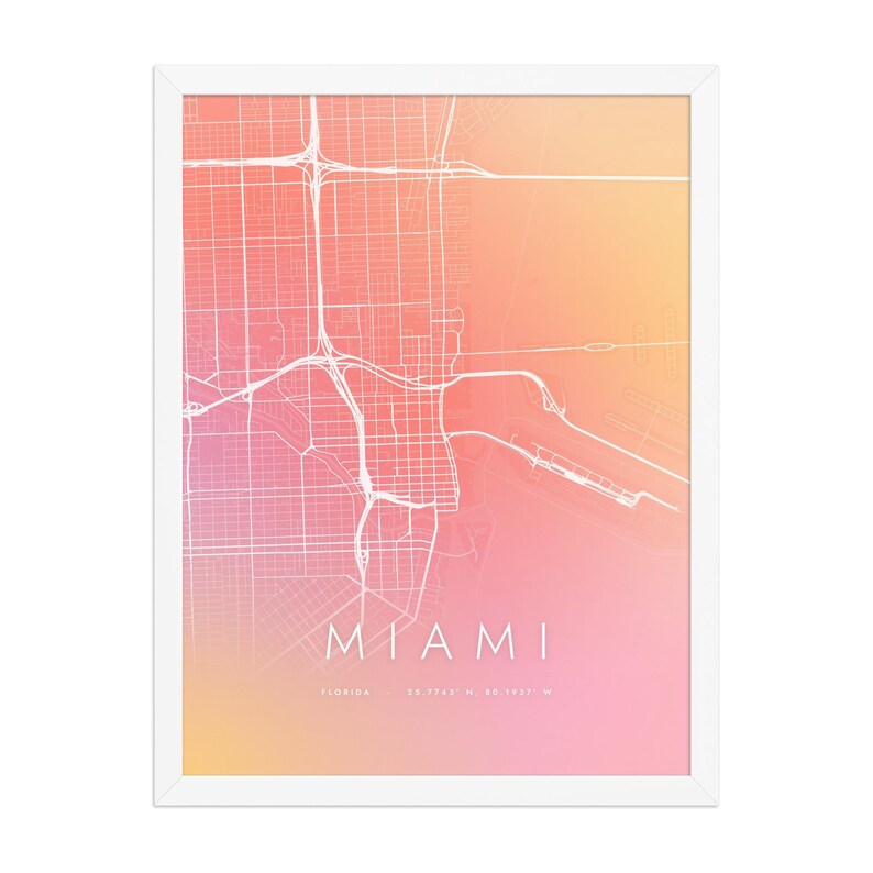 Real product photo: the Aura City Map Print in the white wood frame with a clear acrylic front