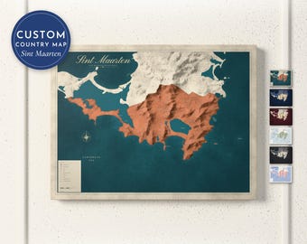 Sint Maarten Map Print, Personalized Sint Maarten Wall Art for Canvas or Poster, Detailed Map with Cities, Heritage Gift, Framed or Canvas