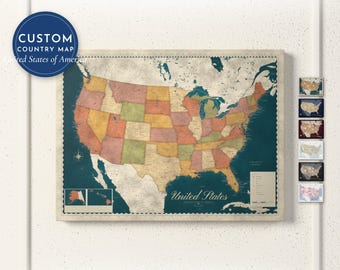 United States of America Map Print, Personalized Country Wall Art, American Gift, Framed, Canvas or Digital