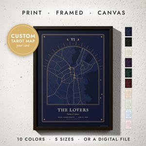 Tarot Card Map print in a black frame on a white wall — print, framed, canvas or digital file, 10 colors, 5 sizes