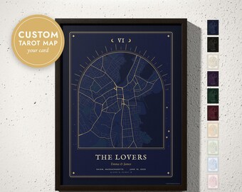 Custom Tarot Card Map Print, Personalized City Map as a Tarot Card, The Lovers Print, Celestial Anniversary Gift, Framed, Canvas or Digital