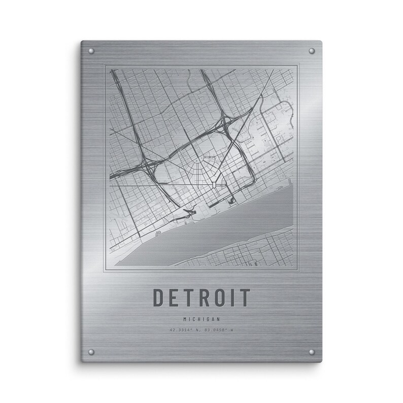 Real product photo: the Custom Etched Metal Look City Map Print on 1.25 in (3.2 cm) deep canvas, seen from the side