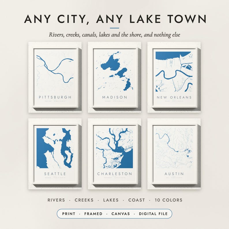 Water Lines Map examples for six places