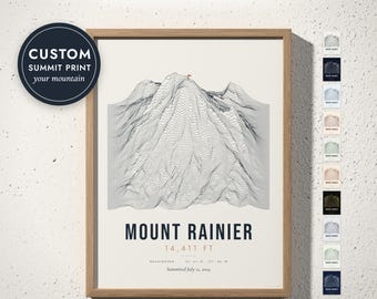 Custom Mountain Summit Print, Peak Ridgeline Art with Elevation and Climb Date, Hiking and Climbing Gift, Mountain Decor, Framed or Canvas