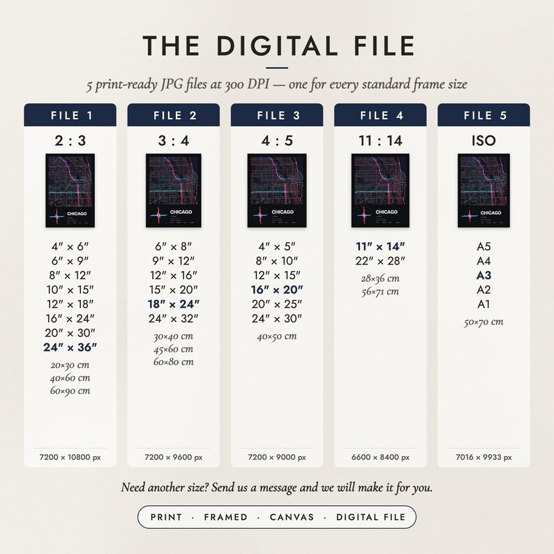 The Digital File option: five print-ready JPG files in 2:3, 3:4, 4:5, 11:14 and ISO ratios at 300 DPI
