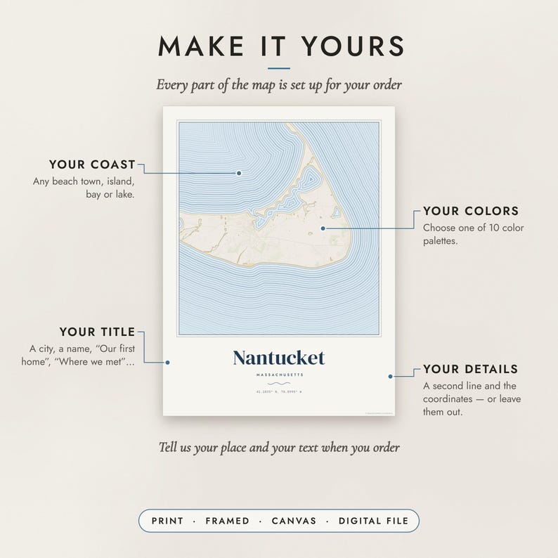 Diagram of what you can personalize: location, colors, title and details
