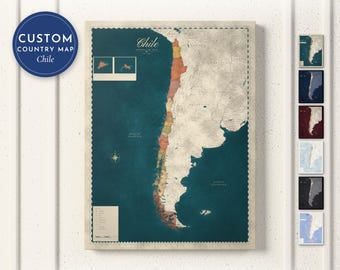 Chile Map Print, Personalized Chile Wall Art for Canvas or Poster, Detailed Map with Cities, Chilean Gift, Framed, Canvas or Digital