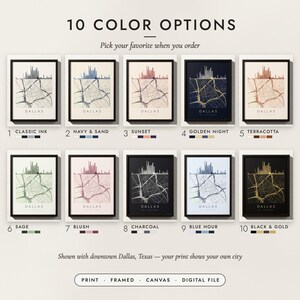The Skyline & Street Map in all 10 color options, numbered 1 to 10 with their names