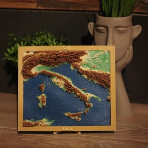 Carte topographique 3D de l'Italie - Art mural carte topographique 3D