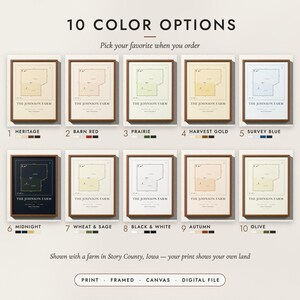 The Farm & Land Map in all 10 color options, numbered 1 to 10 with their names