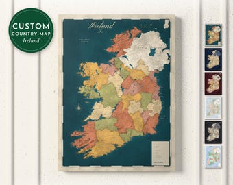 Ireland Map Print, Personalized Ireland Wall Art for Canvas or Poster, Detailed Map with Cities, Irish Gift, Framed, Canvas or Digital