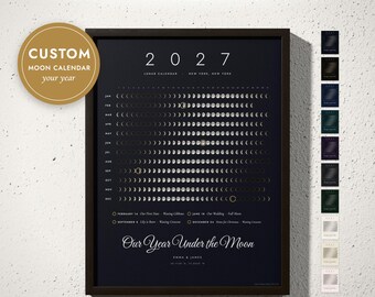 Moon Phase Calendar Print, Custom Lunar Calendar of Any Year with Your Dates Circled, Anniversary or Baby Gift, Framed, Canvas or Digital
