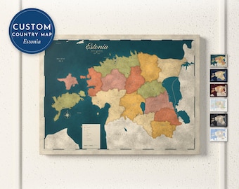 Estonia Map Print, Personalized Estonia Wall Art for Canvas or Poster, Detailed Map with Cities, Heritage Gift, Framed, Canvas or Digital